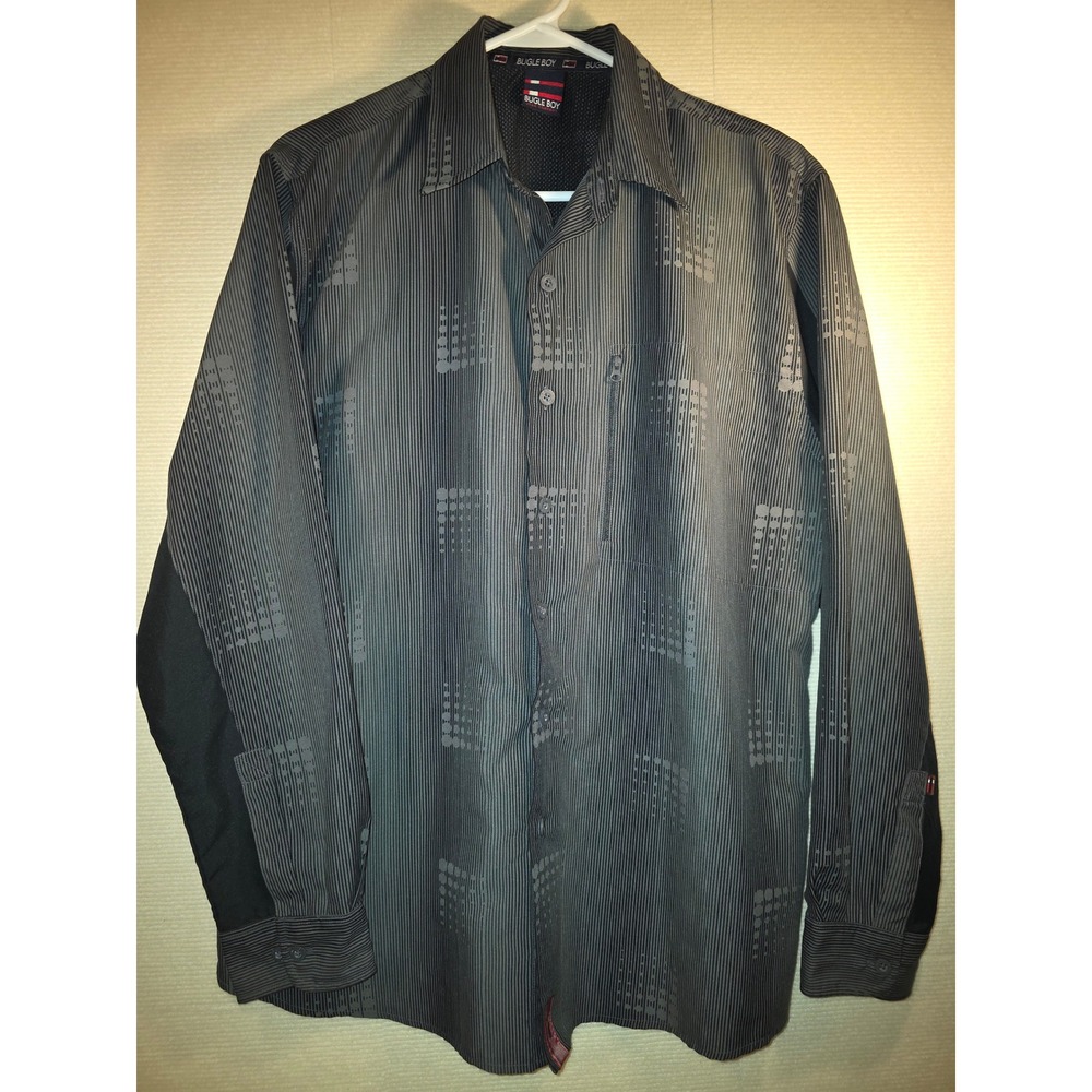 Bugle Boy Mens Grey Techwear Pinstripe Long Sleeve Button Up Shirt BB10457W M